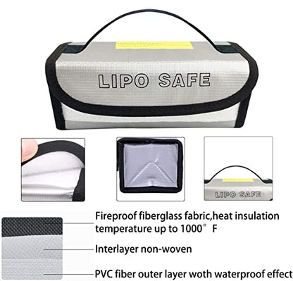 2PCS 185x75x60mm Small Lipo Battery Safe Bag Fireproof Explosionproof for Lipo Battery Pack Storage Charging Transport, Home Office Travel Fireproof Safe Storage Pouch - size: 185*75*60mm