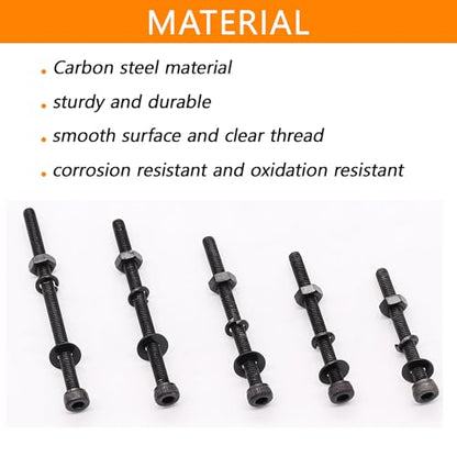 461Pcs M3 Socket Head Screws Metric Screws Bolts Washers Nuts Kit | ﻿ M3 x 30mm /35mm /40mm /45mm /50mm Machine Screw Assortment Kit 12.9 Grade Alloy Steel Fully Threaded for Furniture - size: M3 x 30mm, 35mm, 40mm, 45mm, 50mm