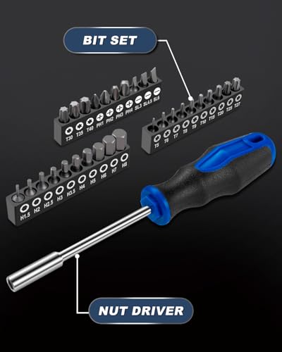 31PC 1/4 Inch Magnetic Nut Driver with Phillips Flat Hex Torx Bits | Nut Driver, Phillips, Flat/Slotted, Hex and Torx Bits, Screwdriver Handle for Holding 1/4 Bits, CR-V Steel - style: 31pc