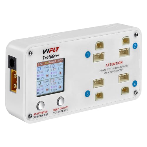 ToothStor 4-Port 2S LiPo Balance Charger w/Storage Mode | RC Storage Charger for Battery Health, Supports JST-XH Balance Plug & BT3.0 Connector