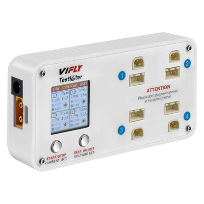 ToothStor 4-Port 2S LiPo Balance Charger w/Storage Mode | RC Storage Charger for Battery Health, Supports JST-XH Balance Plug & BT3.0 Connector