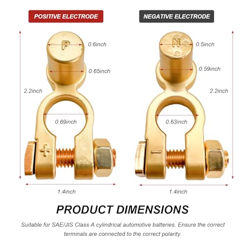 2 PCS SAE to JIS Car Battery Terminals Connector, Positive & Negative Quick-Release Top Post Battery Clamps, SAE to Pencil Post Battery Cable Terminal Adapters for Car Boat