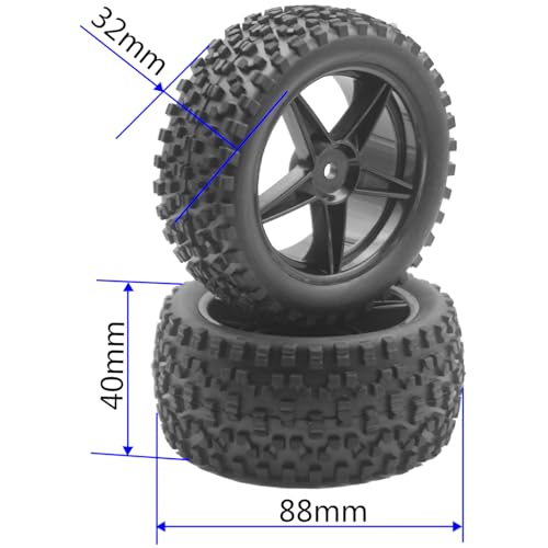 4Pack ShareGoo 12mm Hex Wheel 5 Spoke Rims High Grip Rubber Tires Front Rear Tyres with Sponge 88mm/3.46" for 1/10 RC Off-Road Buggy