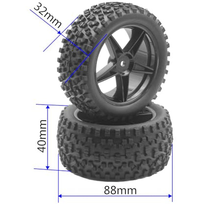 4Pack ShareGoo 12mm Hex Wheel 5 Spoke Rims High Grip Rubber Tires Front Rear Tyres with Sponge 88mm/3.46" for 1/10 RC Off-Road Buggy