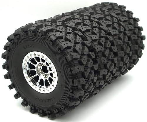348g Weighted RC 2.2 Beadlock Wheels & Tire Set (4-Piece) Upgrades Accessories Rims for 1/10 SCX10 Wheels TRX4RC4WD and D90 RC Crawler Axial Remote Control Car 4pcs (Silver) - color: Silver