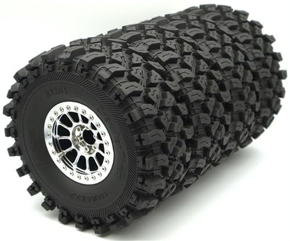 348g Weighted RC 2.2 Beadlock Wheels & Tire Set (4-Piece) Upgrades Accessories Rims for 1/10 SCX10 Wheels TRX4RC4WD and D90 RC Crawler Axial Remote Control Car 4pcs (Silver) - color: Silver