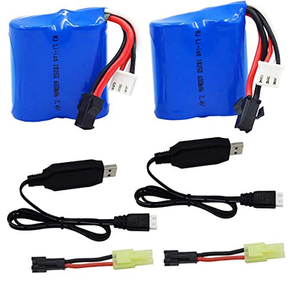 Blomiky 2 Pack 7.4V 600mAh 4.44Wh Battery Suitable for H120 H100 H102 H106 H108 T1 T02 RC Boat / H100 Battery and Cable