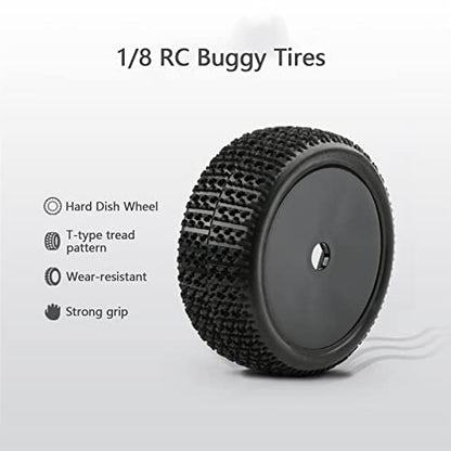 17mm Tires & Hard Dish Wheels with Drive Hex Adapters | 4pcs, For 1/8 Buggy RC Racing Car, Kyosho Tamiya Redcat HPI Traxxas AE Losi TLR HSP, 94762 94081 - color: Black Hard Dish