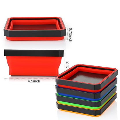 Barydat 10 Pcs Magnetic Tool Tray Collapsible Foldable Parts Trays Set Magnetic Screw Tray Magnetic Parts Bowl Square Silicone Magnetic Tool for Bolts Nuts Washers Pins Screw Parts (Classic Color) - color: Classic Color