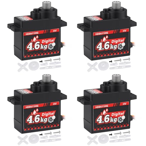 HobbyPark Pack of 4 Waterproof 12g Micro Servo Metal Gear Arduino Servo 4.6kg High Torque Digital Mini Servos for 1/24 RC Crawler Car RC Airplane RC Boat RC Robotics 5.0v-8.4v High Volts