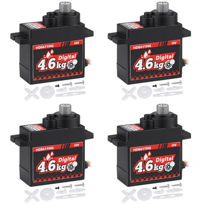 HobbyPark Pack of 4 Waterproof 12g Micro Servo Metal Gear Arduino Servo 4.6kg High Torque Digital Mini Servos for 1/24 RC Crawler Car RC Airplane RC Boat RC Robotics 5.0v-8.4v High Volts