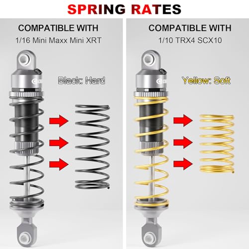 OGRC 92mm RC Shock Absorber for 1/16 Traxxas Mini Maxx XRT 1/10 TRX4 SCX10 | Aluminum, with Progressive Springs, Top-cap Bleeder Hole, Oil Shocks, Grey - color: Grey