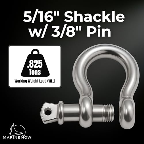 316 Stainless Steel Bow Shackle with Oversized Screw Pin, Marine-Grade Hardware for Anchor Lines, Towing, Dinghies, Canoes, Trailers, Utility Tie-Downs & Off-Road Recovery - size: 5/16" with 3/8" Pin .825T WLL, style: 05-Pack