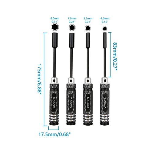 4PCS RC Repair Tools Nut Drivers Hex Screwdriver Set | 4.0mm, 5.5mm, 7.0mm, 8.0mm, For RC Models Car Boat Airplane