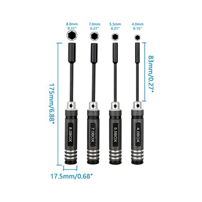 4PCS RC Repair Tools Nut Drivers Hex Screwdriver Set | 4.0mm, 5.5mm, 7.0mm, 8.0mm, For RC Models Car Boat Airplane