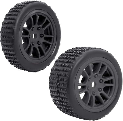 4PCS Pre-Mounted Pin Buggy RubberTires and Wheel Rims Set 7MM Hexagon for 1/24 Losi Micro-B RC Car Upgrades Parts (Black) - color: Black