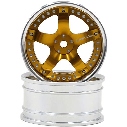 2pcs RC 1/10 Aluminum On Road Wheel Rims Hex 12mm Adjustable Offset Silver/Gold Color Fit for 1:10 RC On Road Drift Touring Street Car Tire Tyre - color: Silver & Gold