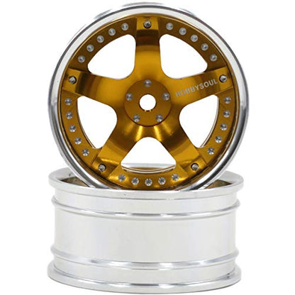 2pcs RC 1/10 Aluminum On Road Wheel Rims Hex 12mm Adjustable Offset Silver/Gold Color Fit for 1:10 RC On Road Drift Touring Street Car Tire Tyre - color: Silver & Gold