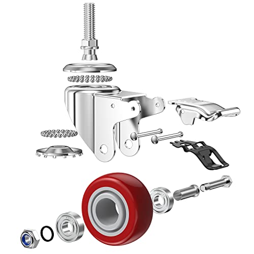 3 Inch Swivel Stem Casters Heavy Duty American Size UNC 1/2"-13x1-1/2 Stem Thread Wheels 360 Degree Durable Wheels Dual Safety Locks Castors with 600 Lbs Capacity Pack of Four - color: Red, size: 3 Inch