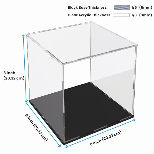 Acrylic Display Case for Collectibles and Toys, Versatile Clear Acrylic Display Box with Black Base for Action Figures and Souvenirs, 8-inch - size: 8"L x 8"W x 8"H