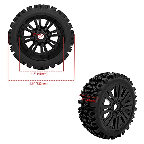 OGRC 1/8 RC Wheels and Tires 17mm Hex RC Monster Truck Buggy PreGlued RC Tires and Rims with Foam Inserts for Traxxas,Redcat, Losi, HPI, HPS 1/8 RC Car Etc Set of 4