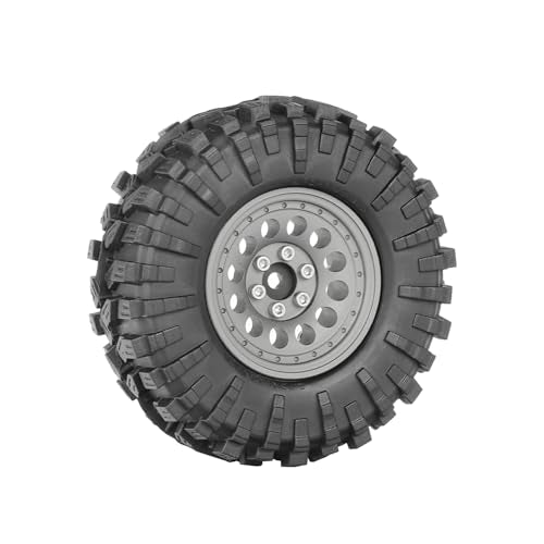 4PCS 1.3" Aluminum Alloy Beadlock Wheel Rims All-Terrain Tyre 70mm Rubber Tires Set with 5mm & 7mm Hex for 1/12 1/14 1/18 1/24 RC Rock Crawler Car Upgrade Parts (A-Gray) - color: A-gray