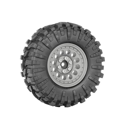 4PCS 1.3" Aluminum Alloy Beadlock Wheel Rims All-Terrain Tyre 70mm Rubber Tires Set with 5mm & 7mm Hex for 1/12 1/14 1/18 1/24 RC Rock Crawler Car Upgrade Parts (A-Gray) - color: A-gray