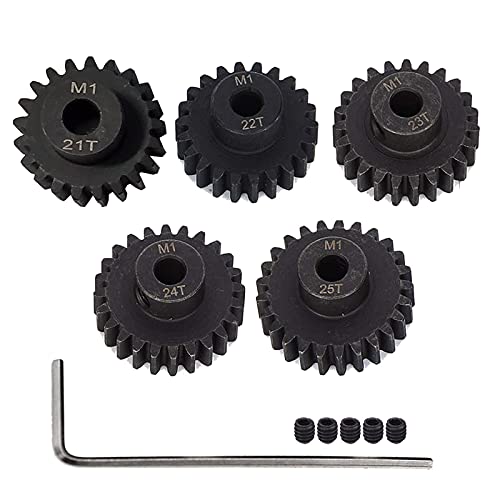 Metal Steel M1 Pinion Gear Sets 21T 22T 23T 24T 25T 5mm Shaft Motor Gears with Hex Key for 1/10 RC Brushless Brush Motor | Metal Steel,With Hex Key for Arrma HSP HPI AXIAL Tamiya Losi 1/10 RC Brushless Brush Motor - style: 21T 22T 23T 24T 25T