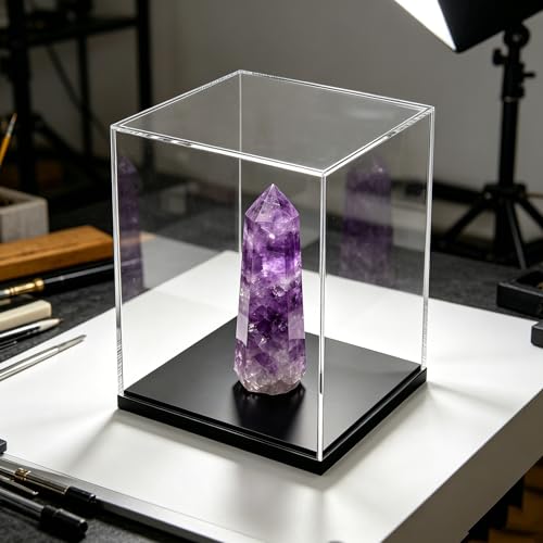 Acrylic Display Case, Clear Acrylic Display Box for Diecast Models, Dustproof Showcase with Black Base for Spaceships & Figures, No Assembly, 5.9 x 5.9 x 8.2 Inch - size: 5.9 x 5.9 x 8.2 Inch