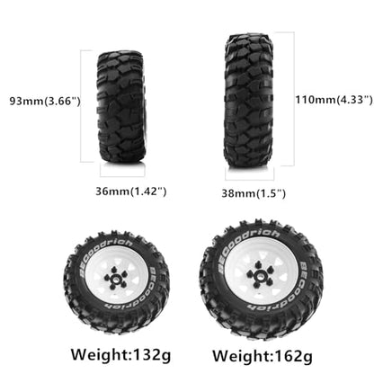 1.9 RC Crawler Tires And Metal Beadlock Wheels Rims 12mm Drive Adaptors 1:10 Soft Mud Tyres For 1/10 Rock Crawler Car Traxxas TRX4 D90 TF2 Axial Redcat Gen8 SCX10 Tamiya CC01 4PCS (Black) - color: Black