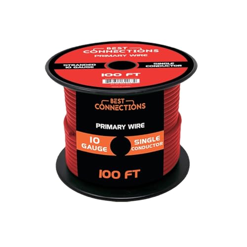 10-Gauge Automotive Primary Wire | Ideal for Car Audio, Automotive, and Trailer | Durable Primary/Remote, Power/Ground Electrical Wiring | 100 Feet - color: Red, size: 10 Gauge