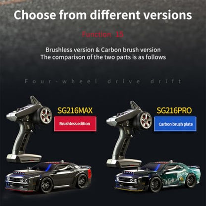 SG216 RC Drift Car, 1/16 Scale Full-Proportional 4WD High-Speed Remote Control Drift Car with 7-Mode LED Lights, Powerful Electronics, Racing Vehicle for Adults (Brushless Version/Black) - color: Black
