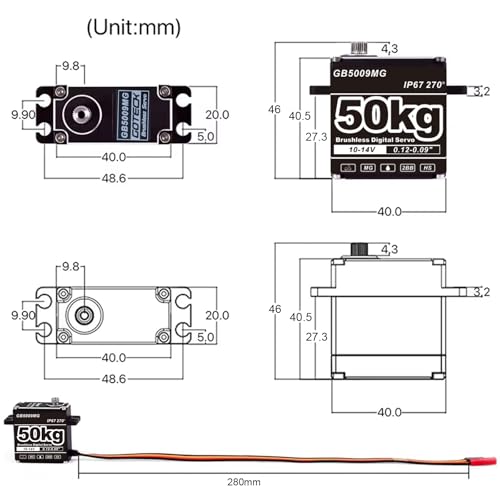 GOTECK 50KG Brushless Digital Servo,High Voltage 14V Metal Gear Waterproof Steering Servo with 25T Servo Horn for 1/8 1/10 RC Crawler Car,Robot,Boat,Truck Robot Parts (GB5009MG-180°)