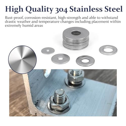 ZQZ 108Pcs Flat Washers, 304 Stainless Steel Fender Washers Assortment, 12 Different Sizes Wide Washer M3 M4 M5 M6 M8 M10 M12 Assorted Flatwashers Kit - size: 12 Sizes 108 Pieces