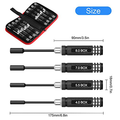 RC Hex Screwdriver Tool Set 16 Pcs Screwdrivers Kit 4 Pcs Hex Driver 8 Pcs Screwdriver 4 Pcs Nut Wrench Repair Tool Kit Socket Screwdrivers for RC Quadcopter Helicopter FPV Drone Car Airplane