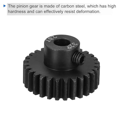 MECCANIXITY 2 Pcs RC 32P Hardened Pinion Gear 5mm Shaft, 28T Motor Gears Carbon Steel for 1/10 RC Model Car Boat Drone - style: 28T