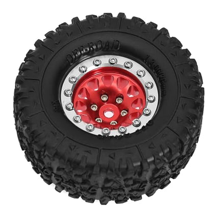 REDSPIDER 1.3 Aluminium Alloy Beadlock Wheels and Crawler Tires 1/24 RC Muddy Swamp Tyre 7mm Hex Fit for 1/18 1/24 Axial Trx4m SCX24 AX24 FCX24 RC Crawler XC-1 RTR CR-18P EVO (Red) - color: Red