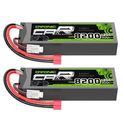 OVONIC 2S Lipo Battery 7.4V 8200mAh 120C Lipo with T Connector (2 Pack)