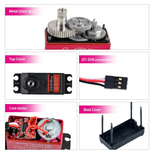 4PCS 40KG 6V DS3240 Waterproof Digital Servo with 25T Servo Arm High Torque for 1:8 1:10 1:12 RC Toys Model Crawler Truck Mechanical Arm180°/270° (270 Degree)