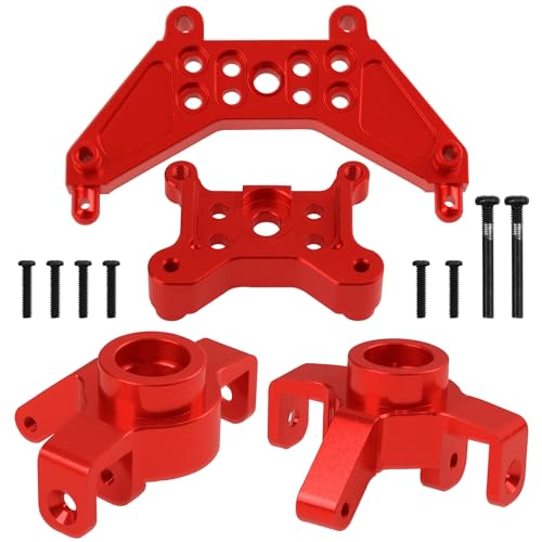 Share Goo ShareGoo Aluminum Front Rear Swing Arm & Steering Knuckle Kit & Shock Absorbers & Shock Tower Mount Compatible with 1/14 MJX Hyper Go 14301 14302 RC Upgrade Parts (Red) - color: Red