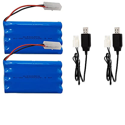 GLESOURCE(2 Pack 9.6V NiMH Battery Pack 2000mAh RC Battery with Standard Tamiya Connector for RC Car, Robots with (2PCS) USB Charging Cable