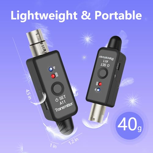 A11 Wireless Microphone Transmitter Receiver 4 Channels Plug-on (1TX + 1RX) | Plug-on XLR Mic Adapter, 2.4GHz Wireless Microphone System for Dynamic/Condenser Mics, Audio Mixer, DSLR Camera,PA System - size: 1TX + 1RX