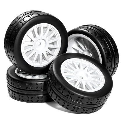 OD 70mm 1/10 RC Rally Racing Street Tires and Hard Plastic Wheels 12mm Hex for MJXRC 10304 Tamiya TT01 TT02 XV02 XV01 TA06 HPI KYOSHO PTG2 1:10 Scale On Road Drift Touring Car 4PCS (White) - color: White