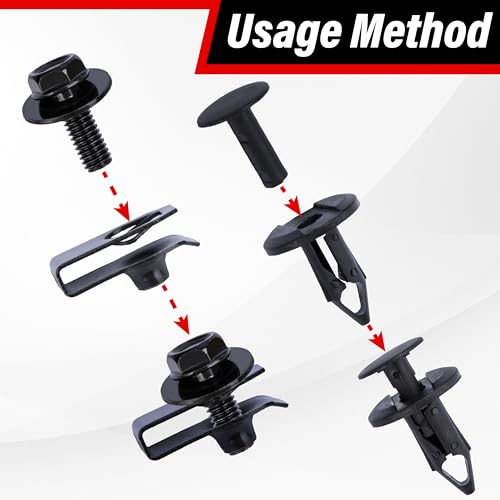 45PCS Engine Under Cover Splash Shield Guard Body Bolts Screws (Black) | Universal Style Bumper Fender Liner Push Retainer Fastener Rivet Clips, Compatible with Most Brand of Vehicles