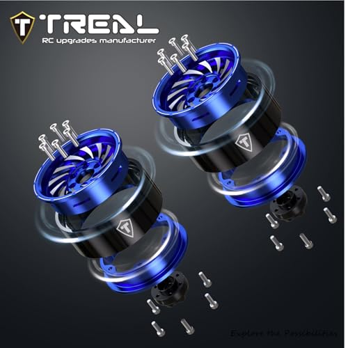 TREAL 1.9 Beadlock Wheels - Cyclone Style CNC Machined Aluminum Rims (4-Pack) for 1/10 RC Crawlers TRX4, SCX10 III, and Ascent(Blue) - color: Blue