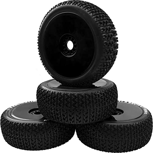 ShareGoo OD 4.52" 1/8 RC Buggy Rubber Tires Tyre w/Plastic Rim 17mm Hex Compatible with Arrma Kyosho Exceed RC Traxxas Redcat HSP HPI 1/8 Scale Off Road Car Buggy (Black) - color: Black