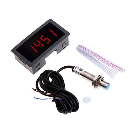 4 Digital LED Tachometer RPM Speed Meter+Hall Proximity Switch Sensor NPN for Lathe/Mower / / Spring 10-9999RPM Speed Tester Velocimetry Non-Contact Tachometer Tach Electric Motor Gauge Range - color: Red
