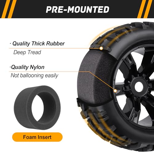 Preglued 17mm Hex RC Truck Tires and Wheels for 1/8 Scale Arrma Kraton Notorious 6s Traxxas Maxx Sledge E-Revo 2.0 Redcat Racing Kaiju HPI Savage Monster Truck Replacement