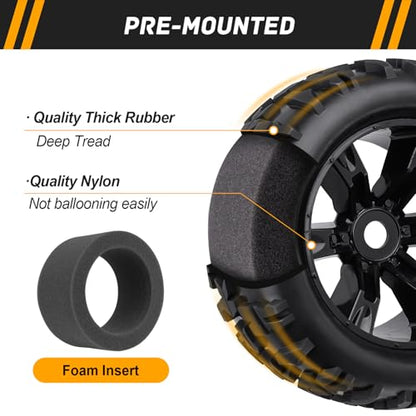 Preglued 17mm Hex RC Truck Tires and Wheels for 1/8 Scale Arrma Kraton Notorious 6s Traxxas Maxx Sledge E-Revo 2.0 Redcat Racing Kaiju HPI Savage Monster Truck Replacement