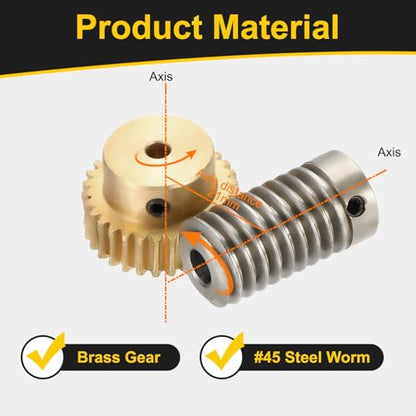 uxcell Worm Gear Set 30T 0.8 Module 1:30 Reduction Rate, Right Rotation Drive Gear Box Wheel Reduce Transmission Part (Brass Gear-4mm Bore, 1045 Steel Rod 6mm Bore) - size: Gear-4mm, Rod-6mm Bore, style: 0.8M-30T